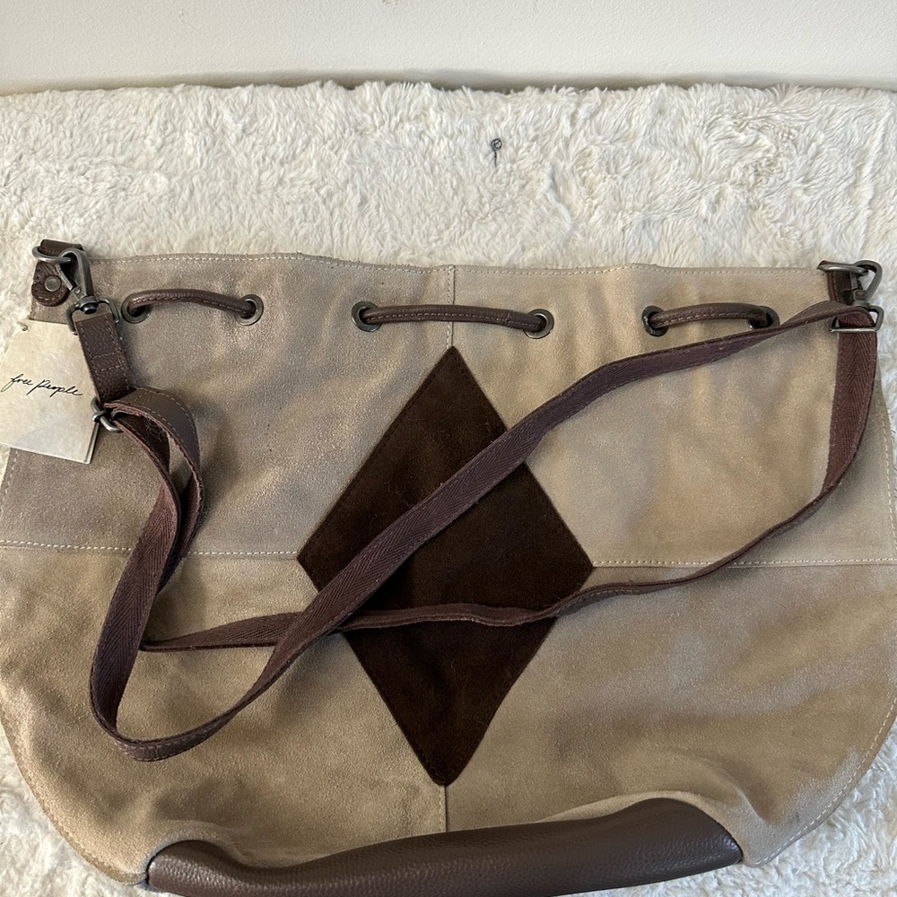Suede Drawstring Bucket Bag in Taupe - Picture 3 of 7